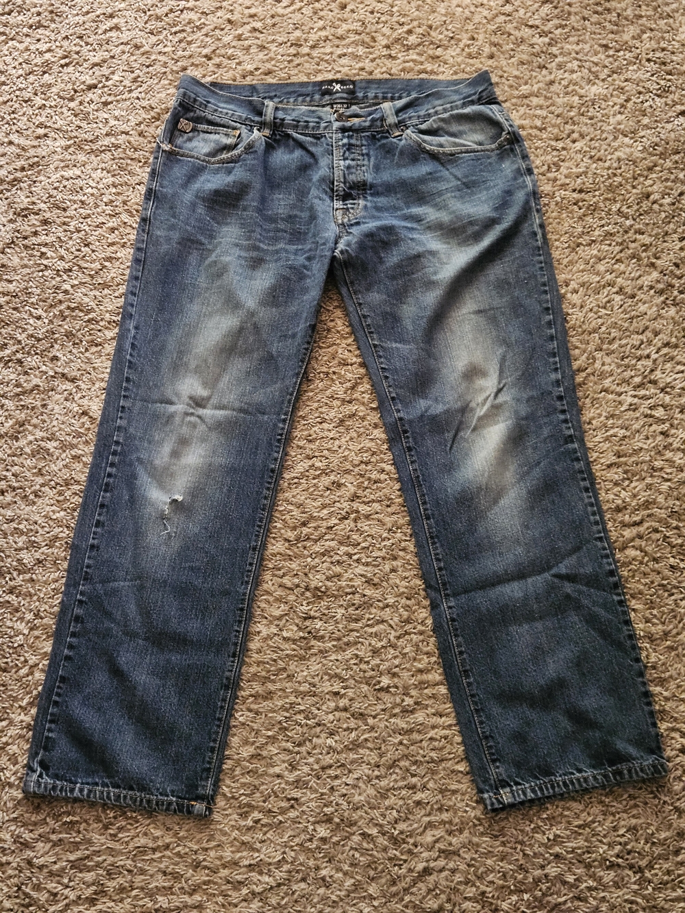 Marc Ecko Men's Faded Denim Blue Straight Slim Vintage Y2K Jeans Size 36×32